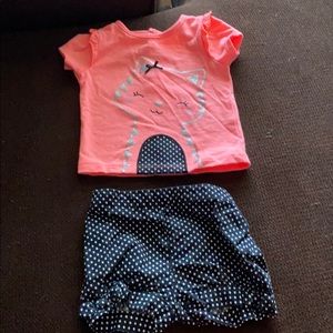 Newborn kitten and black white polka dot shorts